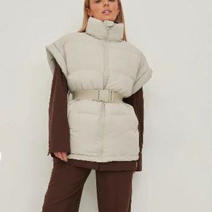 Belted Padded Vest Beige